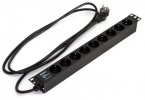 Hyperline Блок розеток для 19" шкафов, горизонтальный, 9 розеток Schuko (16A), 250В, кабель питания 3х1.5мм2, SHE19-9SH-2.5EU