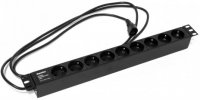 Hyperline Блок розеток для 19" шкафов, горизонтальный, 9 розеток Schuko (10A), 250В, кабель питания 3х1.0мм2, SHE19-9SH-2.5IEC