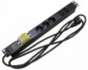 Hyperline Блок розеток для 19" шкафов, горизонтальный, с автоматическим выключателем, 3xSchuko+2xIEC 320 C13, 16A, 250В, SHE19-3SH-2IEC-B-2.5EU